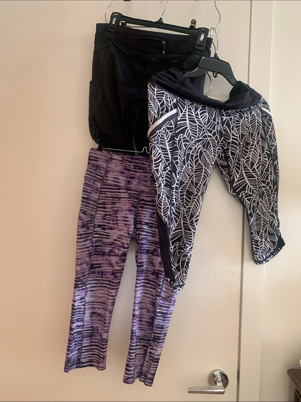 Lululemon athletica Black, White & Purple Active Capris and Leggings 3 Set